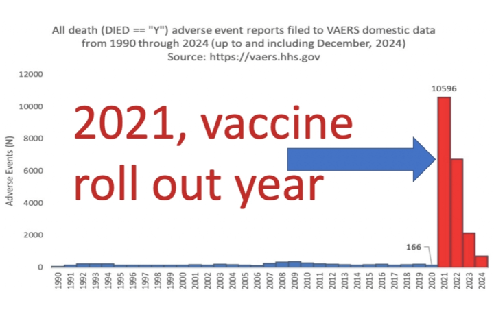 VAERS data spike in 2021 vaccine rollout year.